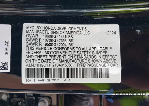 2025 Honda Accord Lx z USA, uszkodzony, nr VIN 1HGCY1F21SA015058